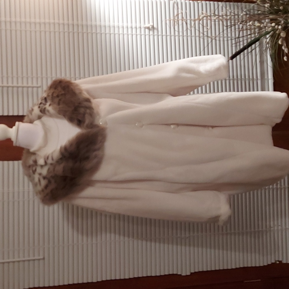 NWT - Dennis Basso 37" Cream Coat with Removable Brown Fur Collar